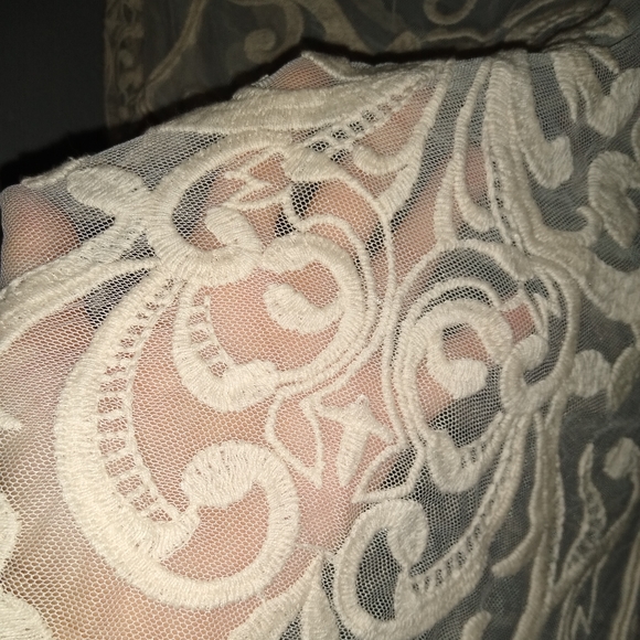 Ivory Sheer Mesh Lace Vintage Boho Blouse Cream Stretch Top Feminine Bohemian M - Picture 3 of 8